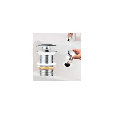 Automatischer Pop-Up-Ablauf ohne Überlauf. Push-Open-Ablauf für Waschbecken aus verchromtem Kupfer für Waschbecken ohne Überlauf,G1 1/4 (Chrom ohne Überlauf)