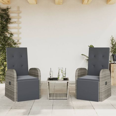 3 Piece Garden Dining Set with Cushions Grey Poly Rattan vidaXL (1/5)