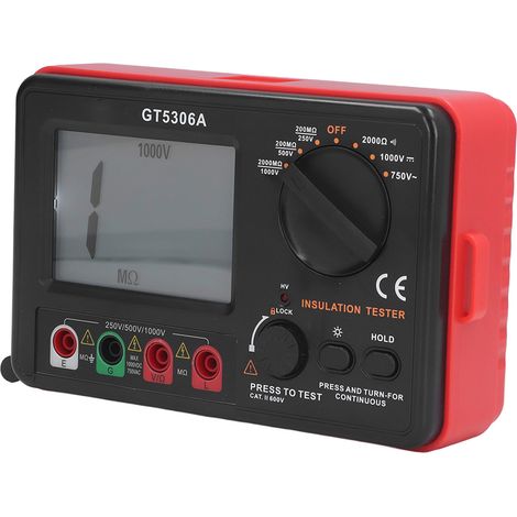 Testeur de résistance d'isolement GT5306A, mégohmmètre numérique 250 V, 500 V, 1000 V, mesure de la résistance de terre, détection des fuites électriques (1/5)