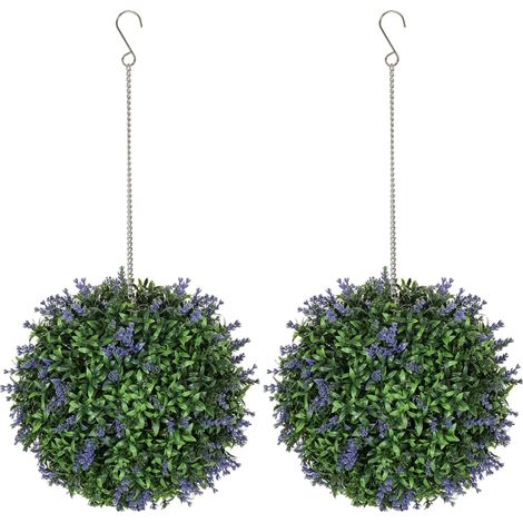 Set of 2 Artificial Plant Topiary Balls, UV-protected Fake Decorative Plants, Faux Plants for Home Indoor Outdoor Decor, 27cm, Purple