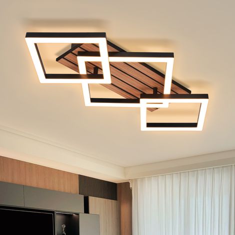 GBLY LED Deckenlampe 21W 3000K Warmweiß Modernes Quadratisches Design mit Holzoptik Nicht Dimmbar Deckenbeleuchtung für Wohnzimmer Schlafzimmer Küche