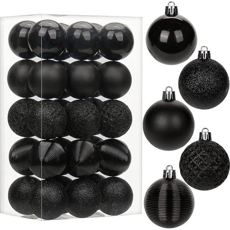 boules de Noël en plastique - 5 cm - Noir - sapin de Noël (1/5)