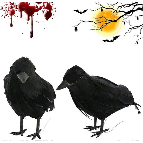 EVAGO 2er-Pack Halloween-Dekoration mit schwarzer Krähe, realistische künstliche Federn, Halloween-Dekoration für Zuhause, Horror-Partys (1/4)
