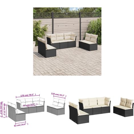 7-tlg. Garten-Sofagarnitur mit Kissen Schwarz Poly Rattan - Gartensorgaunität - Outdoor Möbel - Lounge Set - Rattan Sofa - Gartenlounge - Home & Living (1/3)