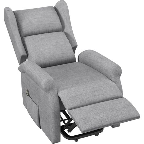 Power Lift Recliner Armchair, Electric Lift Chair for Elderly, Fabric Riser Reclining Chair with Remote Control, Side Pockets, Extended Footrest, for Living Room, Grey (1/5)