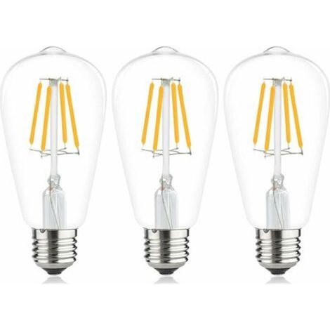 Ampoule à filament LED E27 ST64,Ampoules Vintage 6W 2700K Blanc Chaud, Rétro Edison Ampoule Vintage Antique Lampe, 540Lm Equivalent à Ampoule Incandescente 48W, Lot de 3 (1/5)
