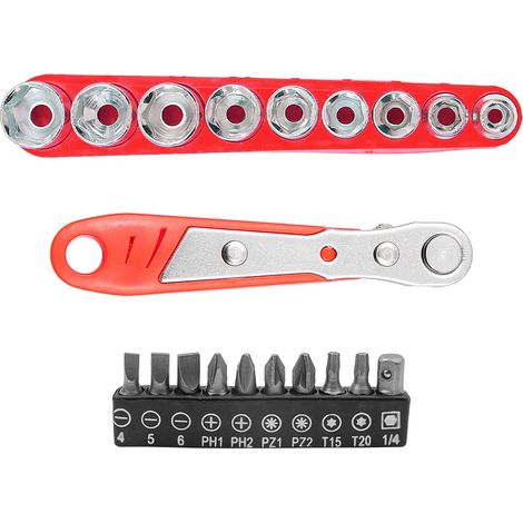 Tournevis magnétique Phillips à angle droit pour espaces difficiles avec entraînement 1/4" à couple élevé, mini tournevis offset réversible à cliquet avec jeu d'embouts de tournevis (1/5)
