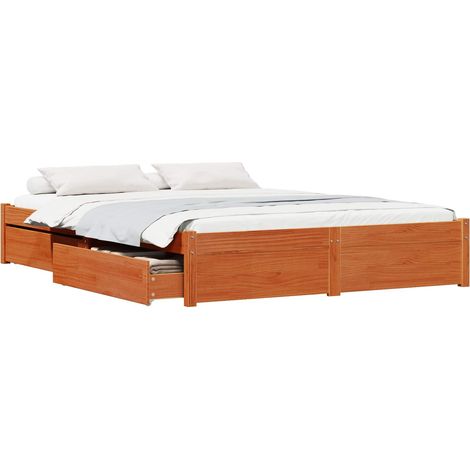 Bed Frame with Drawer Wax Brown 160 x 200 cm Solid Pine Wood vidaXL