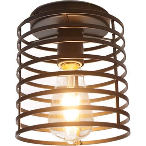 Plafonnier Semi Affleurant Industriel, base noire E26, cage de fer, pour intérieur (salle de séjour) [Classe énergétique A++] (1/4)