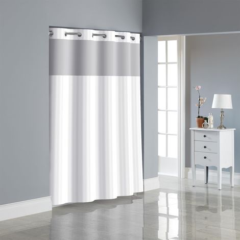 Rideau de Douche en Polyester à Rayures victoriennes avec Doublure en PEVA à Clipser et Anneaux Flexibles, Blanc Brillant (1/5)
