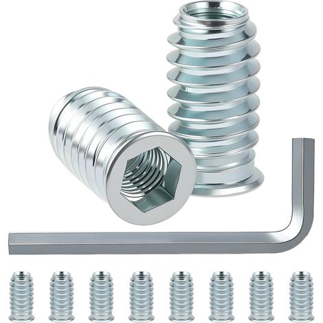 Insert Bois M6 Insert Fileté Insert Fileté Bois M6 x 15mm écrous à Visser 80 Pièces Galvanisés écrou Hexagonal Fileté pour Meubles en Bois (1/5)
