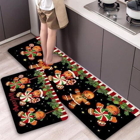 Christmas Kitchen Mat, 2 Non-Slip Mats 40x60+120cm, Modern Anti-Fatigue Design for Indoor Use