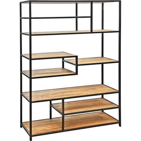 Bibliothèque H. 180 cm 9 étages en bois de teck et métal – COLSON (1/5)