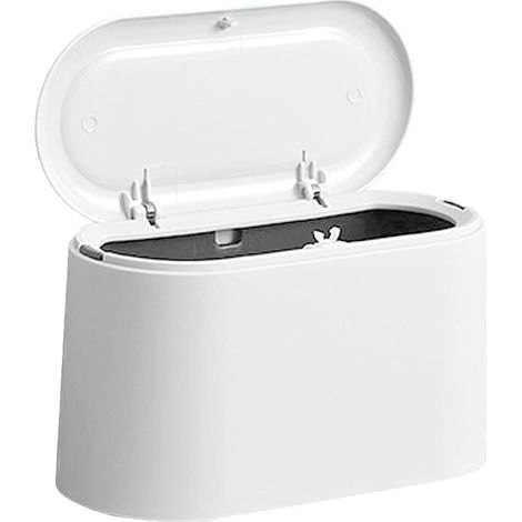Poubelle,de,Table,avec,Couvercle,,1.5L,Mini,Poubelle,de,Maquillage,,Petite,Poubelle,Salle,de,Bain,Cuisine,Plastique,,Poubelle,de,Comptoir,pour,Presse,,Push,Top,Trash,Can,Rubbish,Bin,(Blanc)