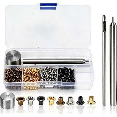 Kit d'œillets de 2 mm, mini œillets de 2 mm, kit métallique en cuivre avec boîte de rangement en plastique réutilisable, œillets métalliques, ceintures, boucles pour les yeux (1/5)