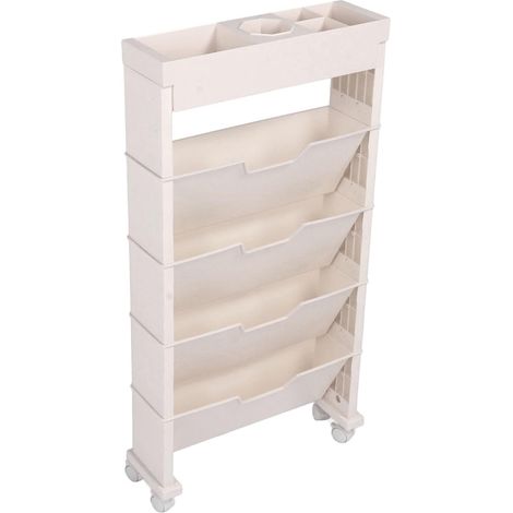 Étagère De Rangement Mobile Multicouche Pour Livres, Bibliothèque De Grande Capacité Avec Roulettes Universelles – Idéale Pour une Utilisation En Salle De Classe, Dans la Chambre Et Au Bureau(米白色) (1/5)