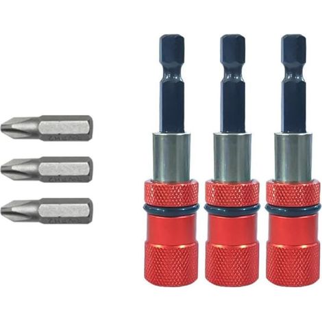 3 pcs Magnétique Porte-embout avec Butée de Profondeur de Vis Réglable 1/4" Hex Tige Cloison Sèche Embout de Visseuse Placo pour Plaques de Platre avec Embouts de Tournevis PH2 (1/4)