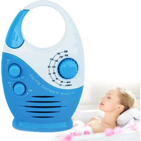 Radio de douche étanche - Mini radio AM/FM - Musique à suspendre - Haut-parleur intégré pour salle de bain en extérieur - Bleu