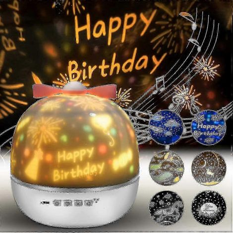 Projecteur de ciel étoilé LED, veilleuse musicale LED ciel étoilé pour bébé avec 6 films de projection, rotation à 360°, idéal pour les fêtes d'enfants en intérieur. (1/5)