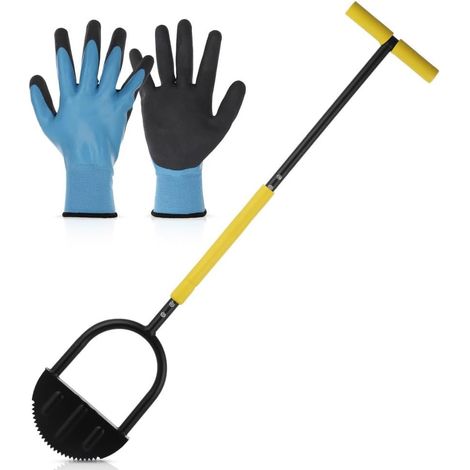 Coupe-bordure demi-lune à dents de scie manuelle avec poignée en T et gants, outil de bordure de pelouse en acier pour bordures de jardin, allées, trottoirs, parterres de fleurs (1/5)
