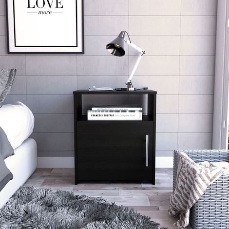 TUHOME Meuble Table de Chevet Bristol, Un Compartiment, Surface Supérieure, Couleur Noire. (1/5)