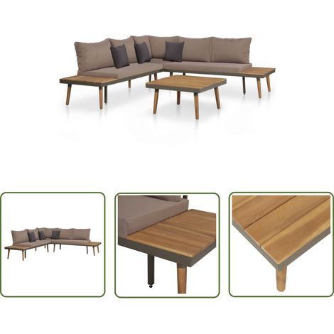 The Living Store 4-tlg. Garten-Lounge-Set mit Auflagen Massivholz Akazie Braun - Gartensortiment - Gartenmöbeln - Lounge Möbel - Holz Gartenmöbel - Esszimmergarnitur (1/5)