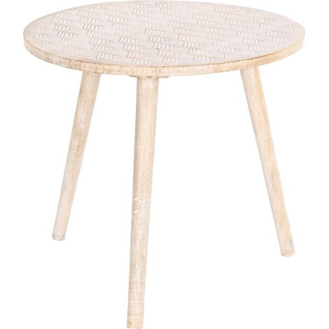 Table d'appoint ronde en bois de manguier coloris naturel - diamètre 50,5 x hauteur 47,50 cm -PEGANE- (1/3)