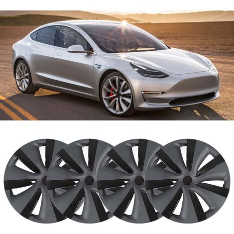 (T04) (Video verfügbar) 4 Radkappen im Model-S-Stil für 19-Zoll-Felgen des Tesla Model Y (2020–2023) (S-Stil, ohne Logo) Zweifarbig (matt schwarz/glänzend schwarz) (Übergröße) (Übergröße) (1/5)
