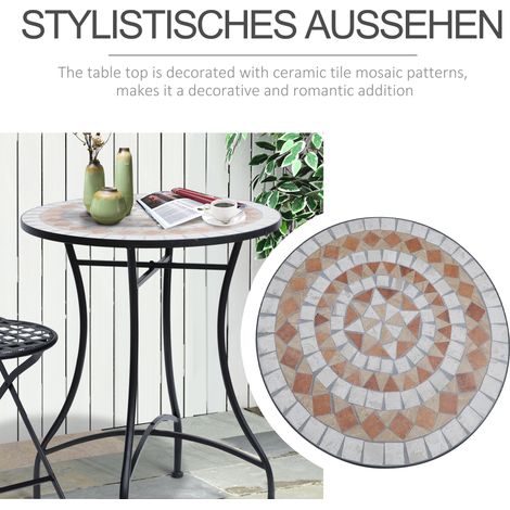 Table de jardin Ø60 x H71cm, table de balcon résistante aux intempéries en métal, table à manger extérieure, table de camping et d'appoint, ronde pour terrasse, jardin, balcon, orange et blanc (1/5)