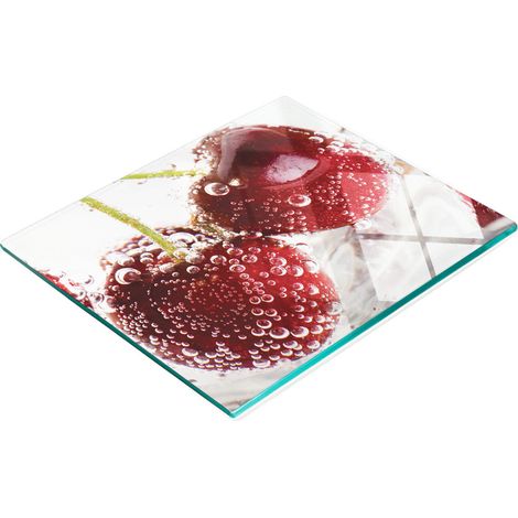 Elegante e resistente tagliere da cucina in vetro con motivo a bolle di ciliegia, 60x52 cm. (1/5)