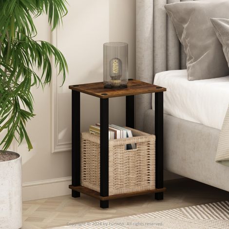 Table de Chevet, Petite Table de Chevet à 2 Niveaux avec étagère Ouverte, Montage sans Outil, Table d'appoint, pour Chambre ou Salon, pin ambré (1/5)