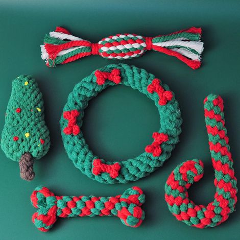 5 jouets à mâcher en corde de coton pour chiens et chats - Motif de Noël - Accessoires pour animaux (1/5)
