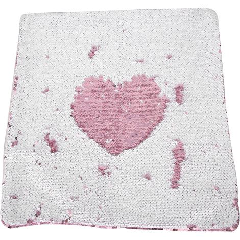 Coussin housse en daim à sequins avec fermeture éclair, rose et blanc, pour décoration canapé lit salon (1/5)