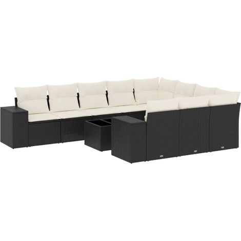Set de sofás de jardín 11 pzas y cojines ratán sintético negro vidaXL (1/5)