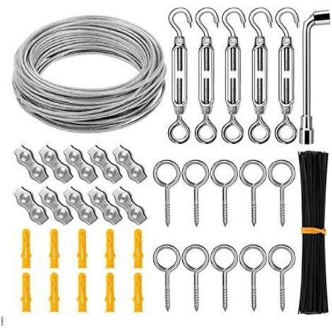 3mm Cable Acier Câble Métallique,30m Corde en Acier Inoxydable, tendeur M5 en acier inoxydable,cable acier jardin (1/5)