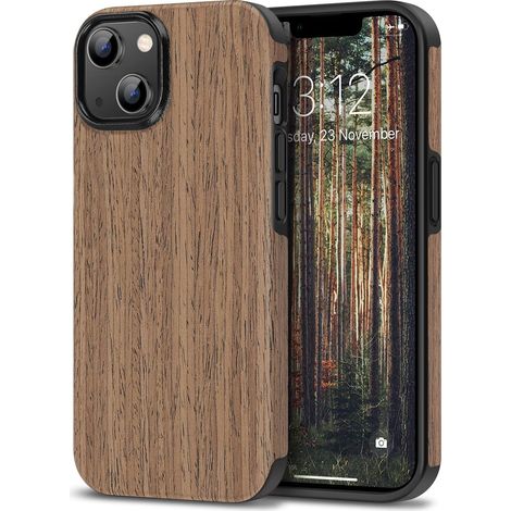 PRATICA CUSTODIA IN VETRO CON SCHERMO, RESISTENTE PER IPHONE 14 Plus 6.7', COLORE MARRONE LEGNO (1/5)