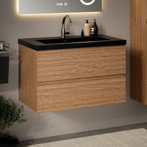 Badezimmermöbel Sova – 80 cm – Warm eiche – Schwarzes Waschbecken (1/4)