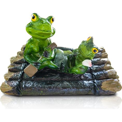 Lot de 2 grenouilles flottantes  - Décoration de jardin pour mini étang, fontaine, bassin (grenouilles sur radeau en bambou)