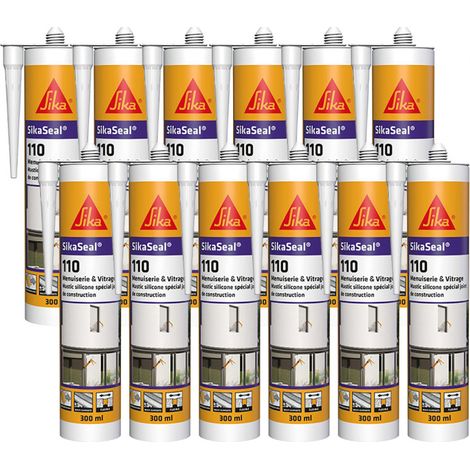 12x Mastic silicone SikaSeal 110 Menuiserie & Vitrage 300ml SIKA - Couleur: Noir