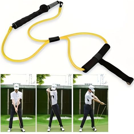 Entraîneur de swing de golf avec bande de résistance, outil de correction de la posture des bras, corde d'étirement pour l'échauffement, aide à la pratique du swing avec rotation corporelle synchronis (1/3)
