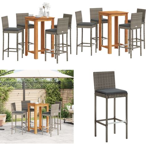 5-tlg. Gartenbar-Set Grau Massivholz Akazie und Poly Rattan - Gartenbar Set - Gartenmöbel - Essbereich Draußen - Outdoor Möbel - Balkonmöbel - Home & Living (1/5)