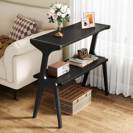 Tribesigns Table haute et étroite en bois massif avec étagère de rangement à 2 niveaux pour salon, moderne