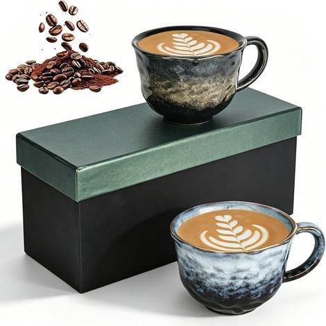 Cappuccino-Tassen-Set, 2er-Set, dickwandige Cappuccino-Tassen mit Henkel, 265 ml, Geschenkverpackung, spülmaschinenfest, für Kaffee, Tee, Latte Macchiato (1/5)