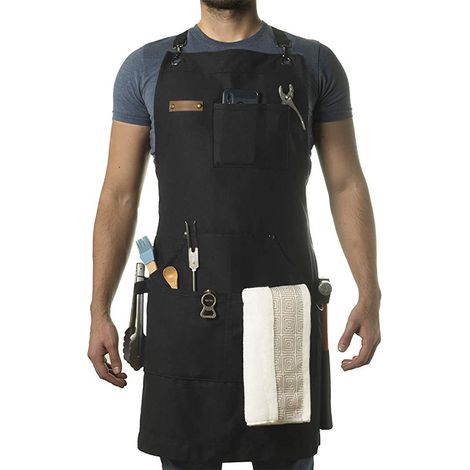 Tablier de Chef Asaya K001 Toile Coton 10oz Noir Sangles Croisées Décapsuleur Inclus (1/5)
