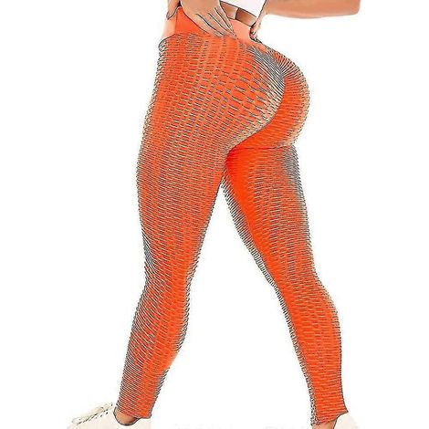 Leggings pour femmes, taille haute, pantalon de yoga, effet push-up, jacquard, froncé, gainant, effet ventre plat, effet push-up, gris, blanc, noir, violet, fitness, salle de sport.-M-Orange