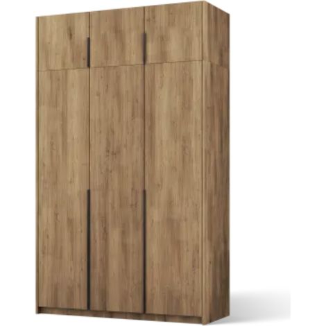 Armoire 3 portes KEVA 148x250 – Dressing grande hauteur avec poignées noires-Marron (1/5)