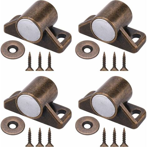 4 Stück magnetische Riegel, Schranktürmagnete mit Edelstahlschrauben für Bauernhaus-Küchen-Schiebeschrank-Türschließer (Bronze)