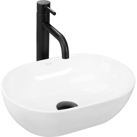 REA – Vasque à poser céramique sanitaire blanche 380x260mm – Hauteur 120mm – Montage à poser – Trou de vidange 45mm