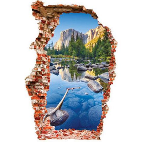 Stickers muraux 3D à motifs de montagne, de lac et de pierre – amovibles – pour le salon et la maison (1/5)