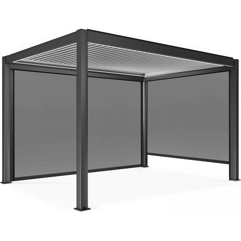 Pergola bioclimatique autoportée motorisée éclairée 3x4m et 2 stores
